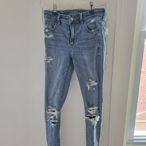 American Eagle Outfitters Women's Blue Distressed Jeans 2 Long